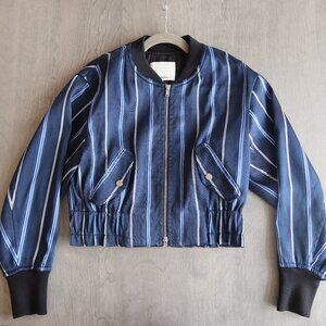 3.1 Phillip Lim Striped Satin Bomber Jacket zip preppy chic designer blue 4